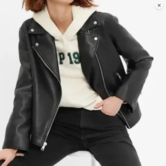 NWOT Gap Vegan Faux-Leather Black Moto Motorcycle Jacket Size XS 🖤 - Picture 2 of 7